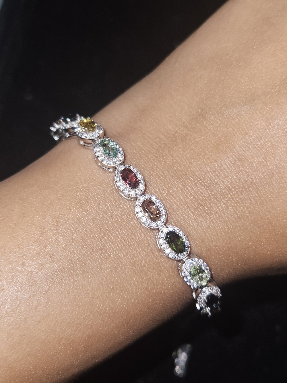 925S Multicolor Tourmaline Halo Tennis Bracelet - Women Jewelry